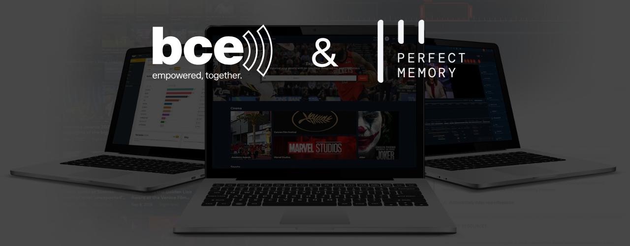 BCE and Perfect Memory logos over a media platform interface illustrating their partnership in Media-as-a-Service